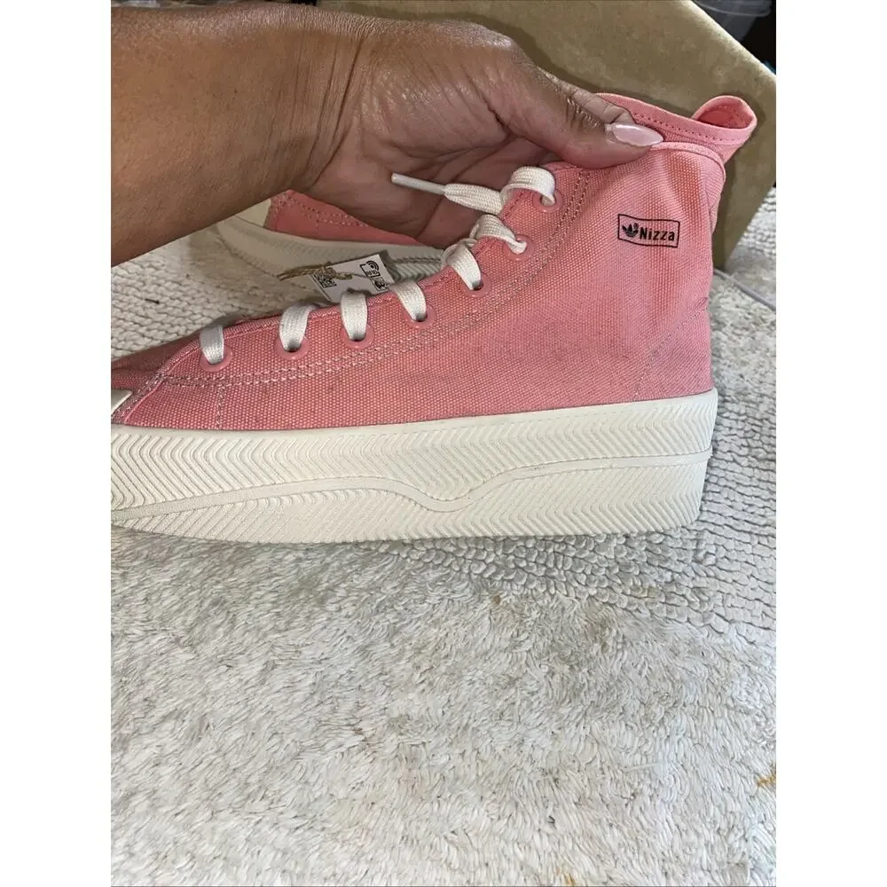 Adidas Nizza 2 Canvas High Top Sneaker Pink White Platform Mens 6.5 Woman’s 8